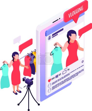 Illustration for Vlogging Isometric Concept, colorful vector illustration - Royalty Free Image