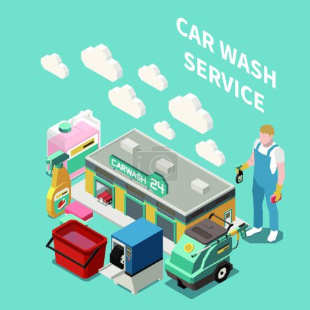 Téléchargez les illustrations : Concept de lavage de voiture, illustration vectorielle colorée - en licence libre de droit