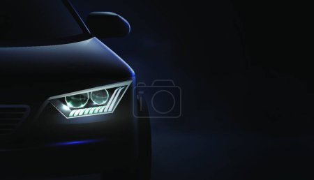 "Realistic Car Headlights Ad Composition"