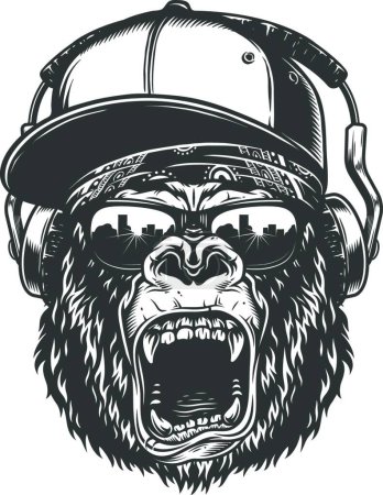 Téléchargez les illustrations : Hipster gorilla face, simple vector illustration - en licence libre de droit
