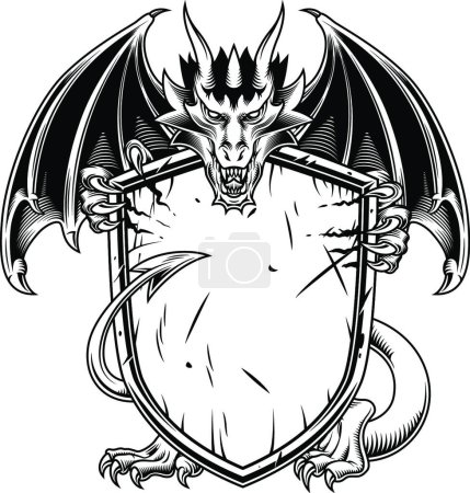 Ilustración de Dragón con escudo, ilustración vectorial de color - Imagen libre de derechos