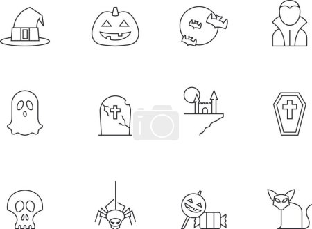 Téléchargez les illustrations : Icônes de contour - Illustration vectorielle Halloween - en licence libre de droit