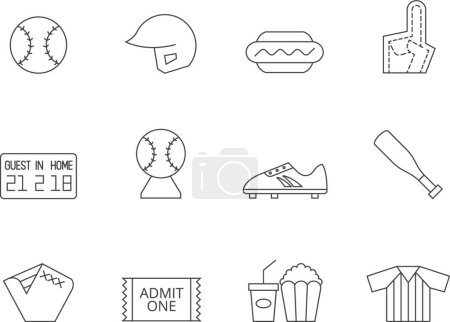 Téléchargez les illustrations : Icônes de contour - Illustration vectorielle de baseball - en licence libre de droit