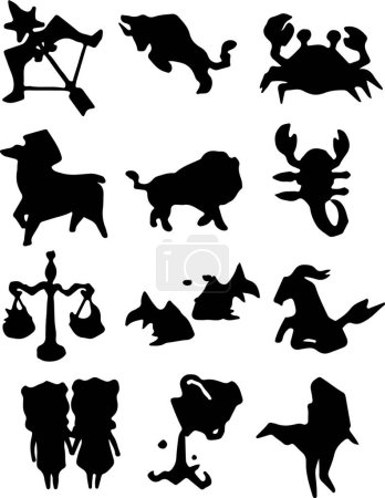 Téléchargez les illustrations : Illustration vectorielle d'icônes signe du zodiaque - en licence libre de droit