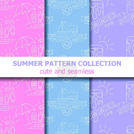 Téléchargez les illustrations : Pastel collection de motifs d'été. Bannière d'été. Vacances d'été - en licence libre de droit