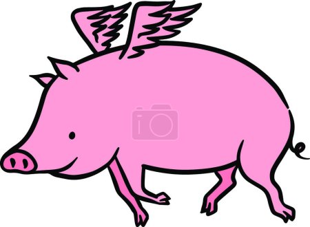 Téléchargez les illustrations : Cochon avec ailes illustration vectorielle - en licence libre de droit