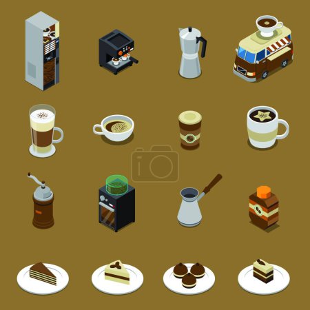 Illustration for Coffee Isometric Set vector illustration - Royalty Free Image