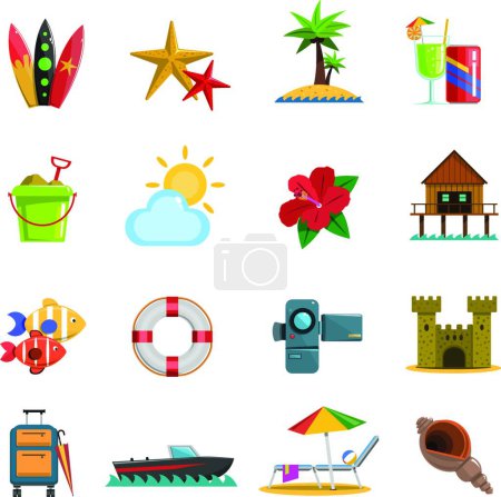 Illustration for "Beach Icons Flat" vector illustration - Royalty Free Image