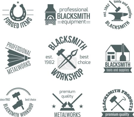 Illustration for Blacksmith Label Set vector illustration - Royalty Free Image
