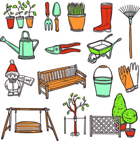 Ilustración de Herramientas de jardinería conjunto vector ilustración - Imagen libre de derechos