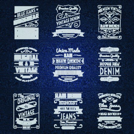Illustration for Denim jeans white typography labels - Royalty Free Image