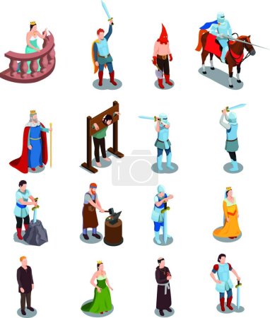 Téléchargez les illustrations : Illustration vectorielle des icônes isométriques médiévales - en licence libre de droit