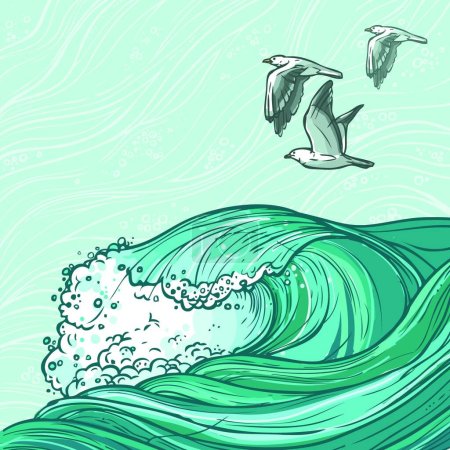 Téléchargez les illustrations : "fond des vagues de mer "illustration vectorielle - en licence libre de droit