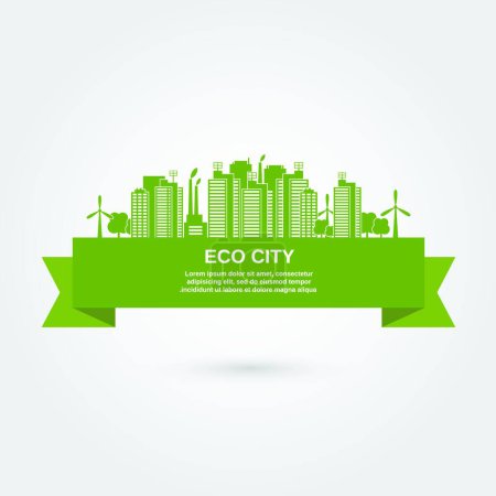 Téléchargez les illustrations : "Eco Town Concept "illustration vectorielle - en licence libre de droit