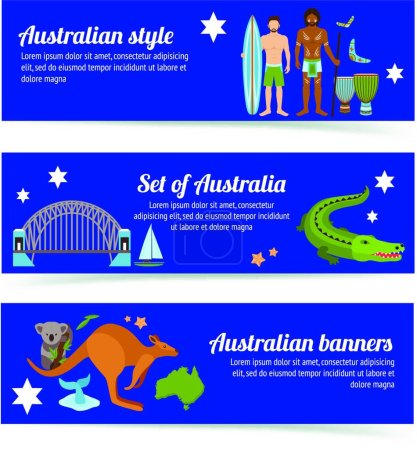 Téléchargez les illustrations : "Australie Ensemble de bannières "illustration vectorielle - en licence libre de droit