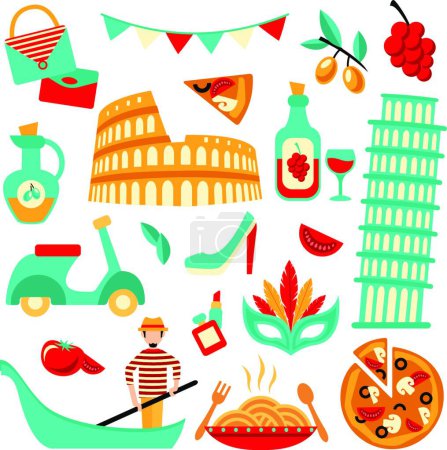 Ilustración de Italia conjunto decorativo vector ilustración - Imagen libre de derechos