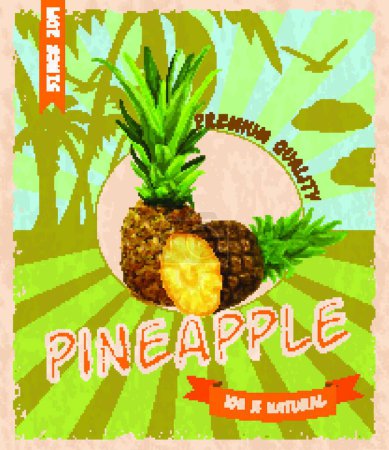 Illustration for Pineapple retro poster, colorful vector illustration - Royalty Free Image