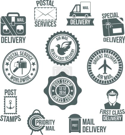 Téléchargez les illustrations : Illustration vectorielle d'étiquette de service postal - en licence libre de droit
