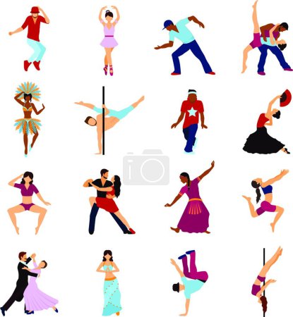 Téléchargez les illustrations : "Illustration vectorielle de People Dancing Set - en licence libre de droit