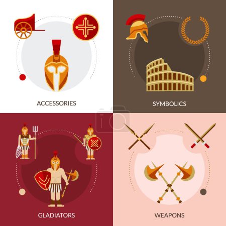 Ilustración de Gladiador conjunto plano, ilustración de vectores - Imagen libre de derechos