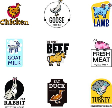 Téléchargez les illustrations : Logos alimentaires Illustration vectorielle - en licence libre de droit
