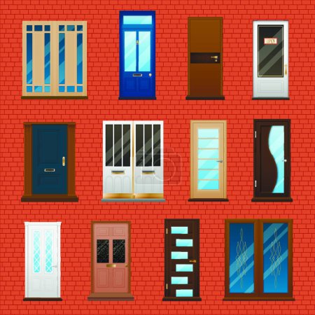 Téléchargez les illustrations : Ensemble de portes de maison, illustration vectorielle - en licence libre de droit