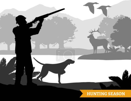 Téléchargez les illustrations : Silhouette de chasse, illustration vectorielle colorée - en licence libre de droit