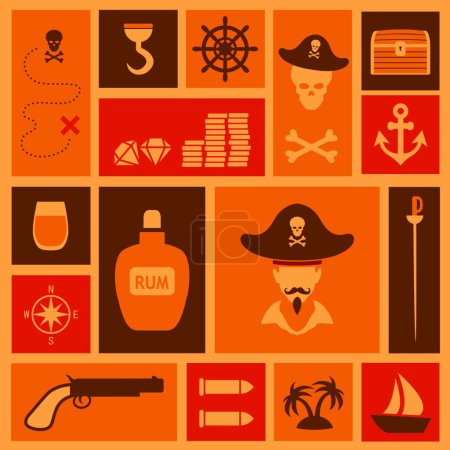Téléchargez les illustrations : Jeu de pirates icônes vectoriel illustration - en licence libre de droit