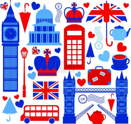 Téléchargez les illustrations : Ensemble de collection de symboles Londres, illustration vectorielle - en licence libre de droit
