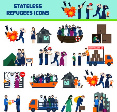 Illustration for Stateless refugees icons vector illustration - Royalty Free Image