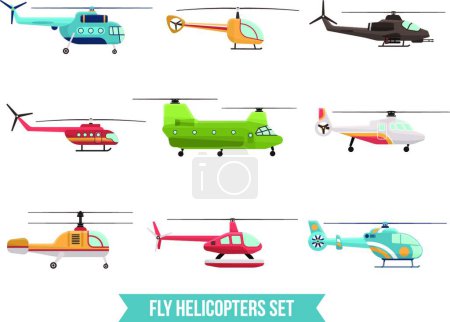 Téléchargez les illustrations : Hélicoptères Volants Illustration vectorielle - en licence libre de droit
