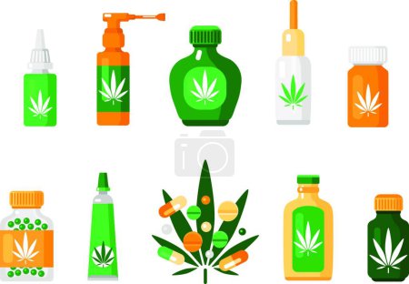 Téléchargez les illustrations : Pharmacie Cannabis Composition, illustration vectorielle simple - en licence libre de droit