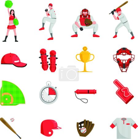 Ilustración de Béisbol conjunto plano vector ilustración - Imagen libre de derechos