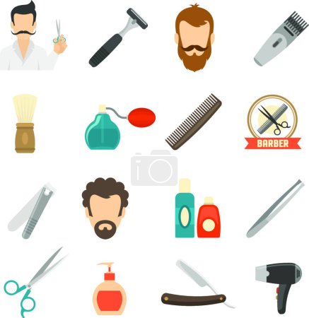 Téléchargez les illustrations : Illustration vectorielle d'icônes de couleur de coiffeur - en licence libre de droit