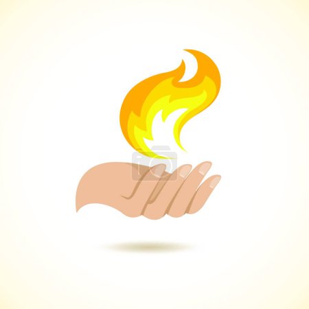 Téléchargez les illustrations : Mains tenir le feu, illustration vectorielle colorée - en licence libre de droit