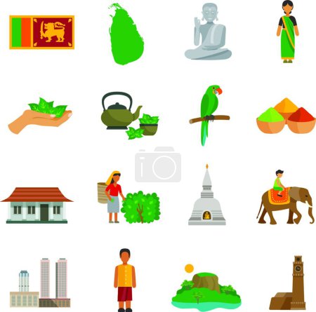 Téléchargez les illustrations : Sri Lanka Icônes illustration vectorielle - en licence libre de droit