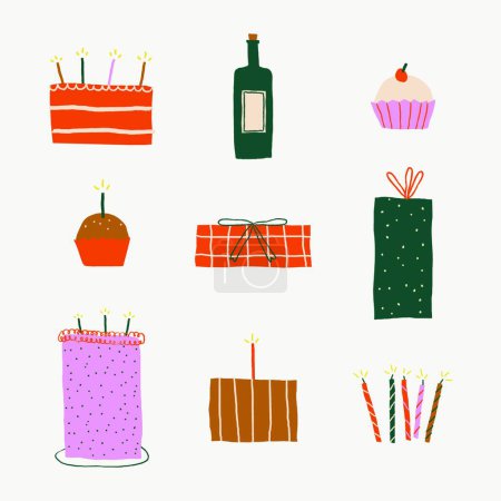 Téléchargez les illustrations : Set anniversaire. icônes de fête et d'anniversaire. illustration vectorielle - en licence libre de droit