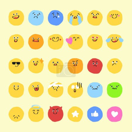 Ilustración de Conjunto de diferentes iconos emoji coloridos, vector - Imagen libre de derechos