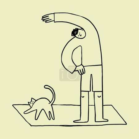 Illustration for Man and cat doing exercises - Royalty Free Image