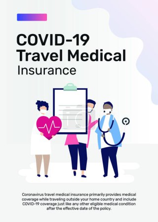 Illustration for Medical insurance travel banner with icons set - Royalty Free Image