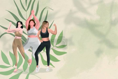 Téléchargez les illustrations : Femmes faisant yoga aquarelle vecteur illustration - en licence libre de droit