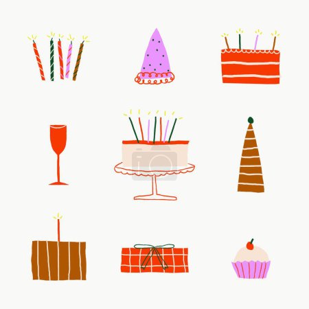 Ilustración de Conjunto de varios elementos de fiesta de cumpleaños - Imagen libre de derechos