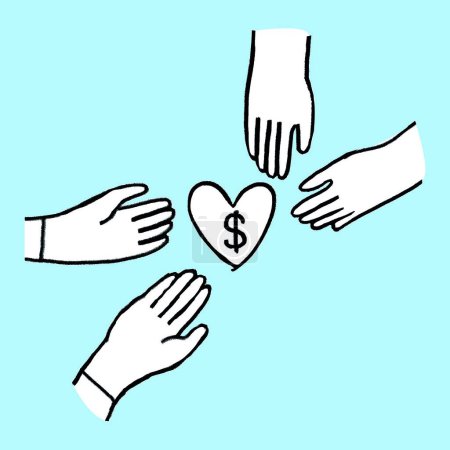 Téléchargez les illustrations : Mains, coeur et argent icône vecteur - en licence libre de droit