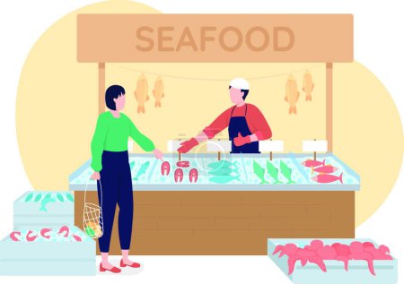 Illustration for Seafood stall with frozen production 2D vector isolated illustration - Royalty Free Image