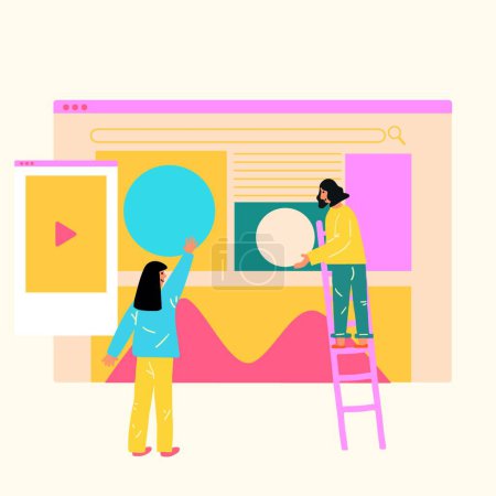 Illustration for Vector flat illustration of people painting at home - Royalty Free Image