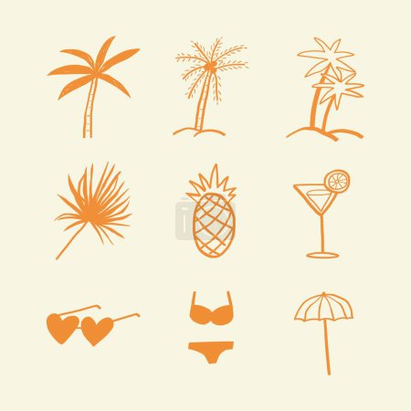 Téléchargez les illustrations : Ensemble de plage tropicale d'été - en licence libre de droit