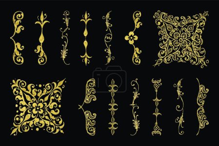 Illustration for Golden floral design elements on black background - Royalty Free Image