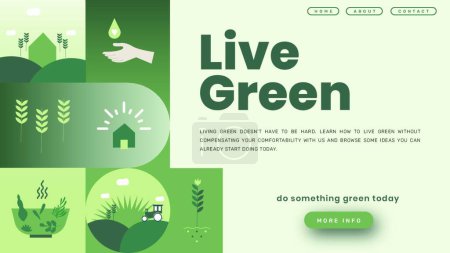 Illustration for Live in green concept. landing page template with green grass. green nature and plants. - Royalty Free Image