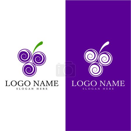 Téléchargez les illustrations : Modèle de logo de raisin illustration d'icône vectorielle - en licence libre de droit