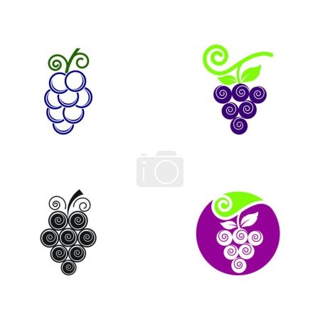 Téléchargez les illustrations : Ensemble de modèle de logo de raisin illustration d'icône vectorielle - en licence libre de droit